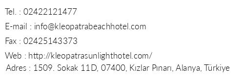 Kleopatra Sun Light Hotel telefon numaralar, faks, e-mail, posta adresi ve iletiim bilgileri